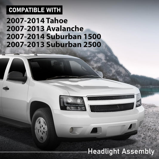 G-PLUS LED Headlights Assembly Front Headlamps Fit Chevy Tahoe Suburban 1500 2007-2014,Fit Chevy Avalanche Suburban 2500 2007-2013 Clear Lens Black Housing Clear Reflector,faros delanteros