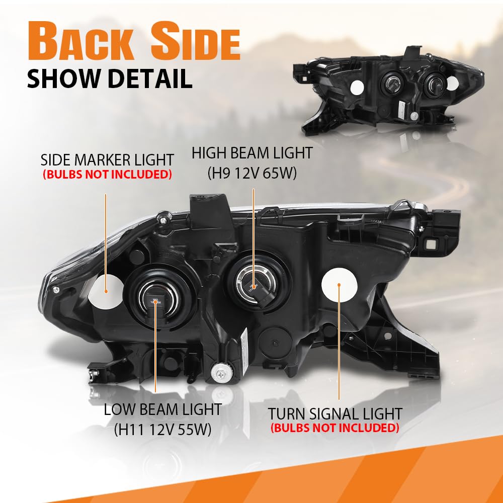 G-PLUS Headlight Assembly Left and Right Side w/o LED Daytime Running Light Compatible with Toyota Tacoma SR5 Crew Cab/Extend Cab Pickup 2019-2023 2PCS White and Black