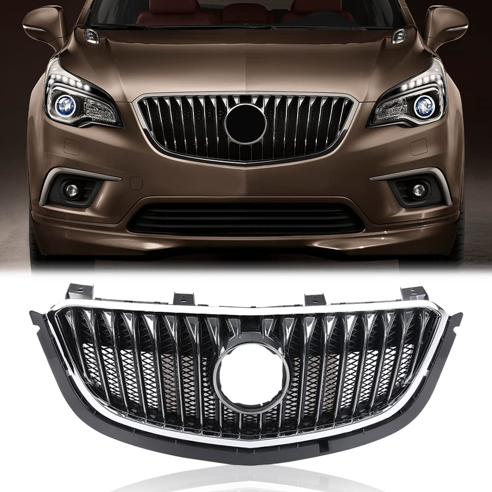 G-PLUS Front Bumper Grille Radiator Gloss Grid Grill Compatible with Buick Envision 2015 2016 2017 Black Mesh Grille