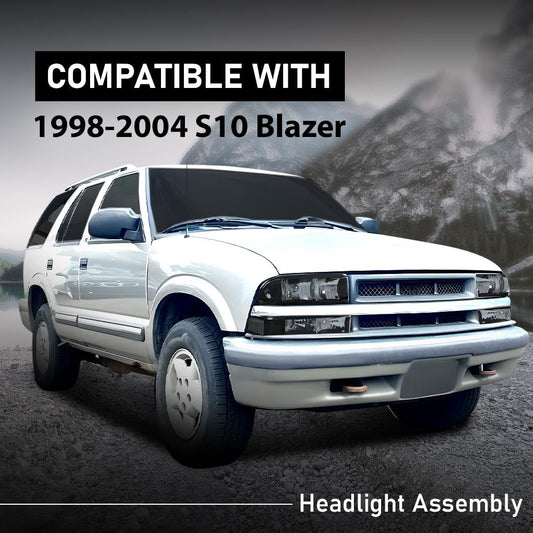 G-PLUS Headlights Corner Bumper Turn Signal w/o Bulbs Fit Chevy Blazer 1998-2005/Fit Chevy S10 Pickup 1998-2004 Smoke Lens Black Housing Clear Reflector Bumper Headlamps,faros delanteros Assembly