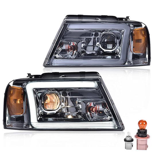 G-PLUS LED DRL Headlights for Ford F150 Lincoln Mark LT 2004-2008 Smoky Chrome