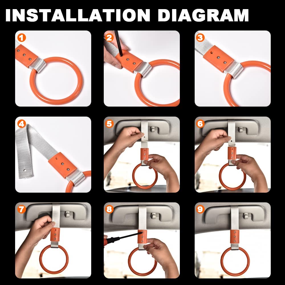 G-PLUS JDM Tsurikawa Ring Round Subway Train Bus Car Handle Hand Straps Drift Charm,Rear Bumper Warning Ring (Orange)