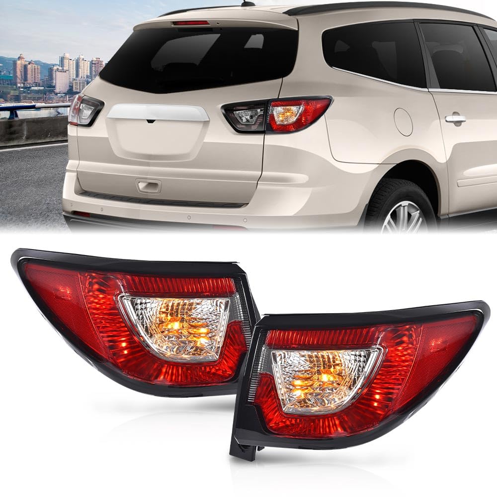 G-PLUS Tail Lights Assembly w/Bulbs Compatible with Chevy Traverse 2013 2014 2015 2016 2017 Left & Right Outer Rear Brake Lamps Luces Traseras, 84266020, Red Lens