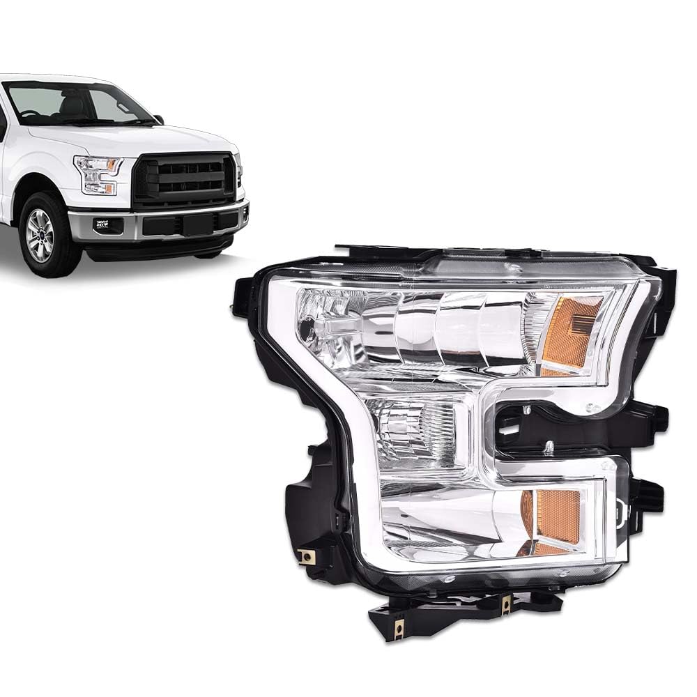 G-PLUS Headlight Compatible with Ford F150 2015-2017 Headlamps Right Passenger Side Clear Lens Chrome Housing Amber Reflector,faros delanteros