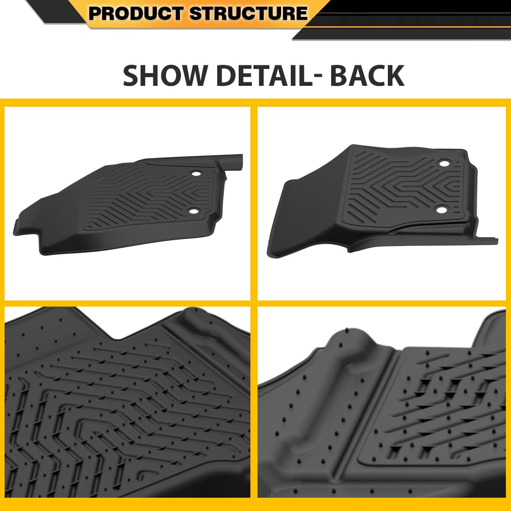 TPE Floor Liner 3PCS, Compatible with Toyota Tacoma Double Cab 2024 2025, Front & 2nd Row 3PCS, All Weather Full Cover Protection Accessories Car