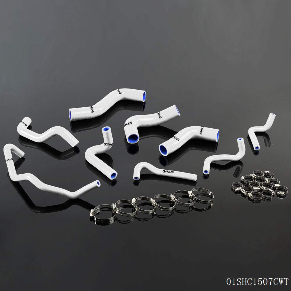 G-PLUS Silicone Radiator Hose Kit w/Clamps Compatible with Mazda MX5 MX-5 Miata NA6CE B6ZE 1.6L 1889-1993 (White 9 PCS)