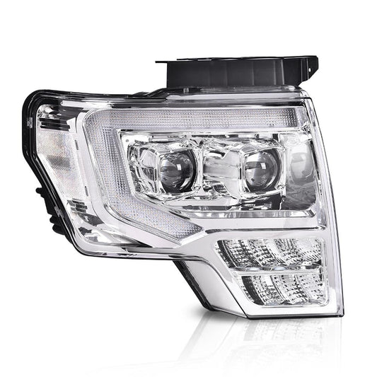 G-PLUS LED Tube Headlights Assembly & Rear Tail Lights Compatible with Ford F150 2009 2010 2011 2012 2013 2014 (Clear Lens Chrome Housing Headlights + Tail lights)