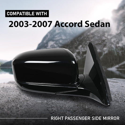 G-PLUS Power Mirror Right Passenger Side Compatible with Honda Accord 4-Door 2003-2007 Manual Folding 3-Pin HO1321152 76200SDAA13ZA Glossy Black