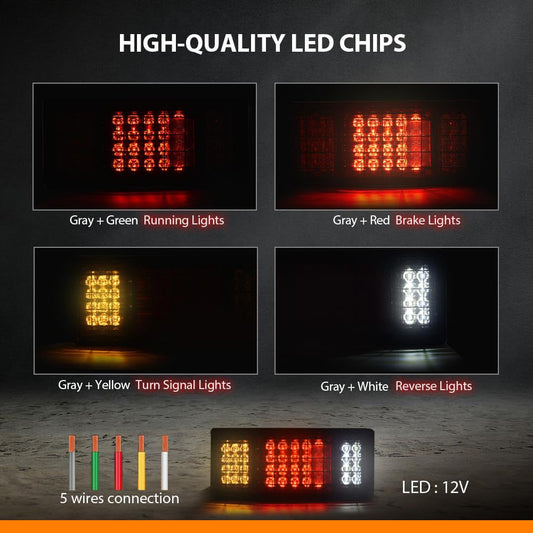 G-PLUS 2pcs 40 LED Tail Turn Signal Brake Reverse Running Lights Universal Compatible with Pickup RV Trailers Trucks Camper Boat Vans TAIL LIGHTS Rear Brake Lamps Assembly Luces Traseras