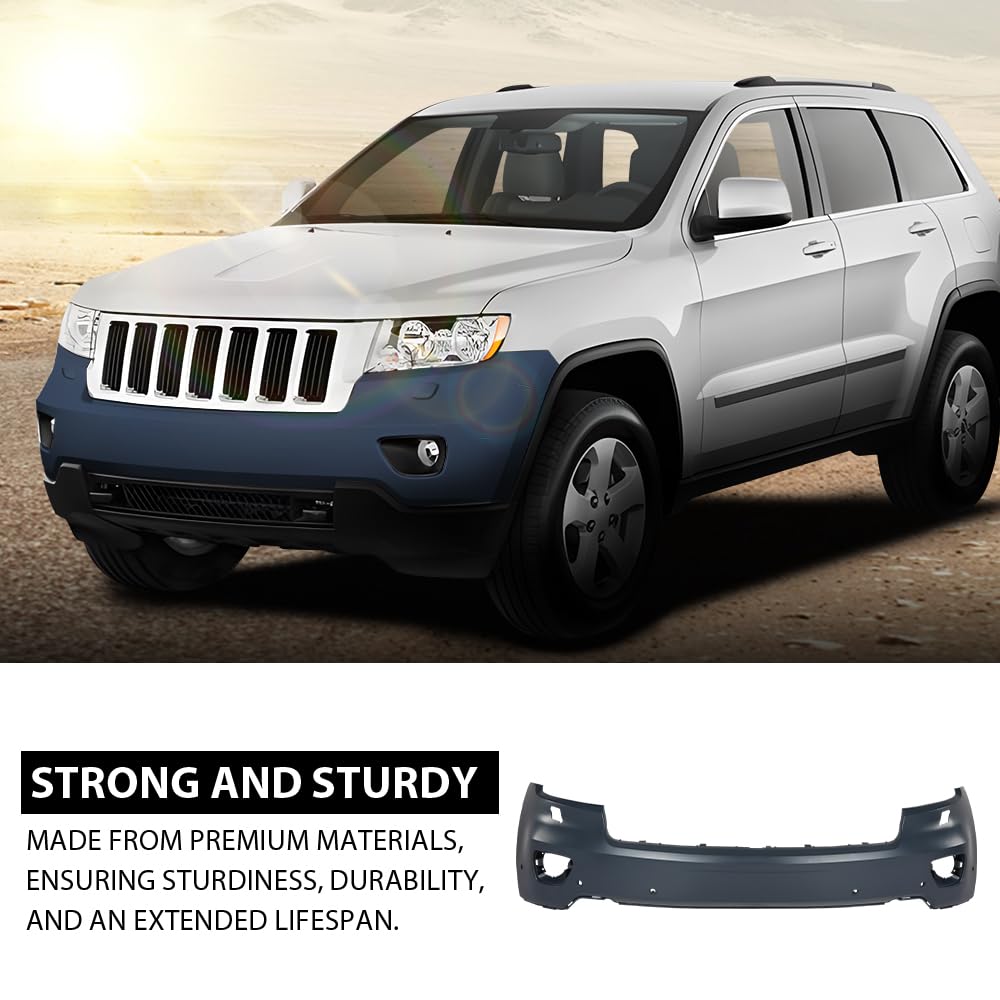 G-PLUS Front Upper Bumper Cover Compatible with Jeep Grand Cherokee 2011 2012 2013 w/o Headlight Washers & Park Assist, 68078269AB, CH1000980, Black