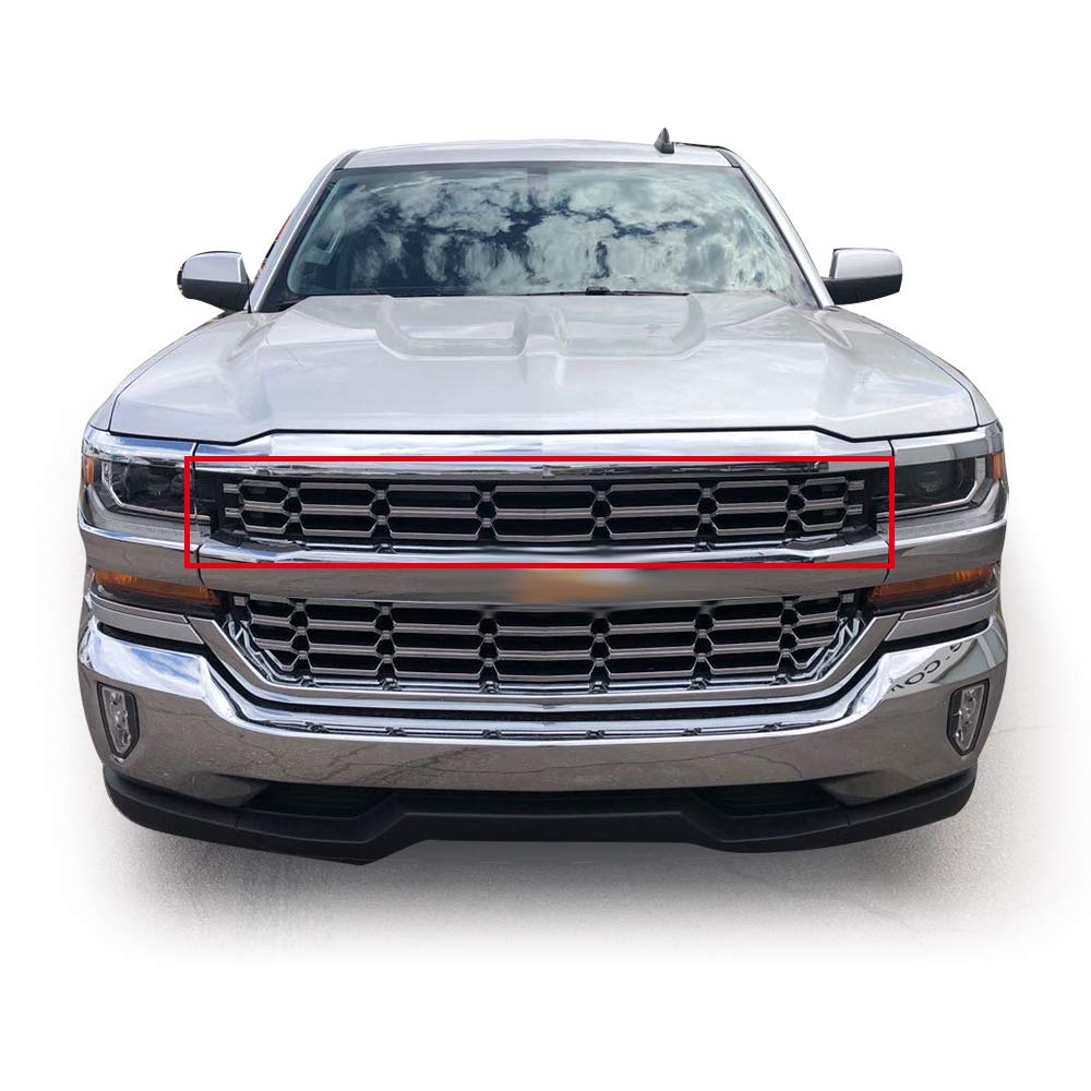 G-PLUS Front Chrome Grille Insert Snap On Compatible with Chevy Silverado 1500 2016 2017 2018 ABS plastic