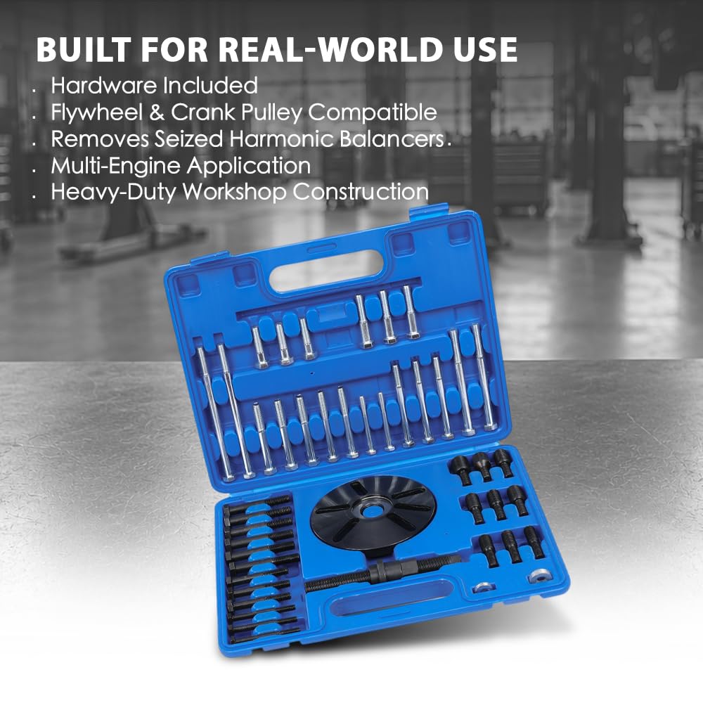 G-PLUS Harmonic Balancer Puller Removal & Install Tool Set Flywheel Crankshaft Kit 45 Steel Black