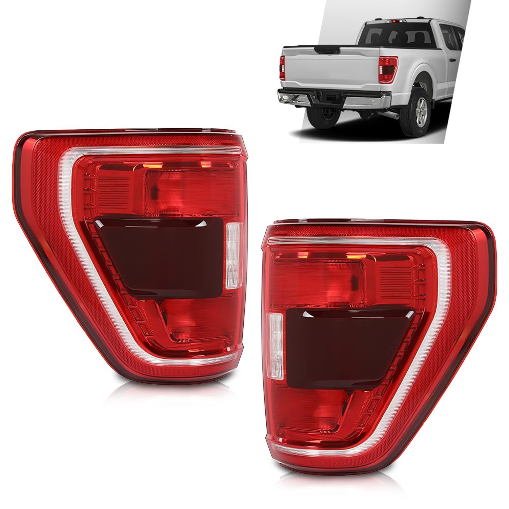 G-PLUS LED Tail Lights Rear Brake Lamp Left and Right Compatible with Ford F150 XLT 2021-2023 w/Blind Spot Fit for w/Factory Incandescent Model Red Lens Luces TraserasAssembly