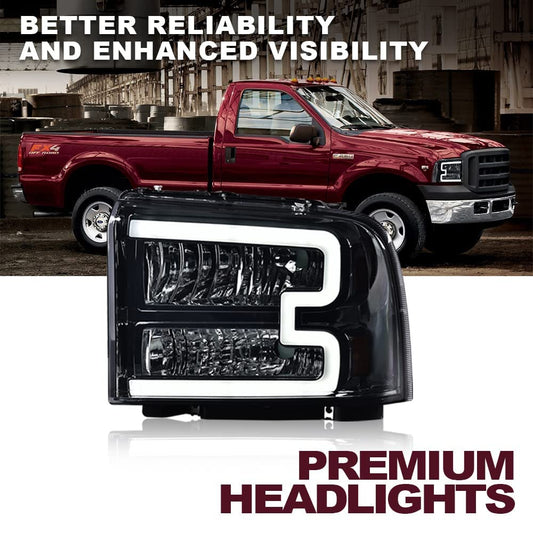 G-PLUS LED DRL Headlights, Compatible with Ford F250 F350 F450 F550 Super Duty 2005-2007 Bumper Headlamps, Smoky Lens Chrome Housing Amber Reflector 6C3Z13008DB FO2502217