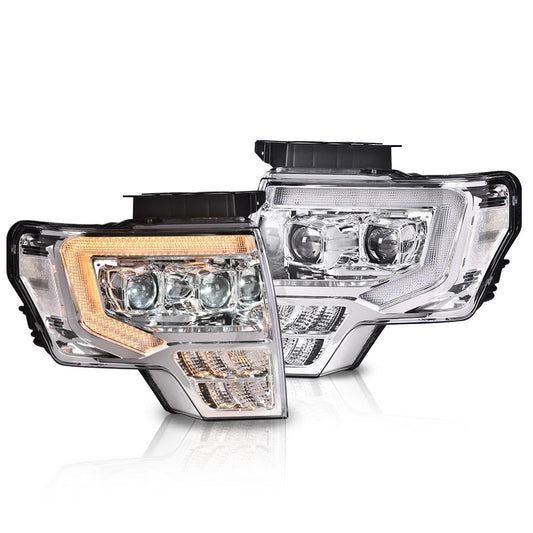 G-PLUS LED Left + Right Side Tube Headlights & Rear Tail Lights Compatible With 2009-2014 Ford F150 (Clear Lens Chrome Housing Headlights + Tail Lights)