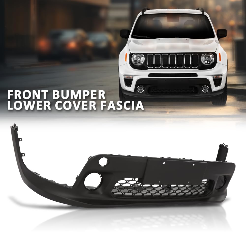 G-PLUS Front Lower Bumper Cover Compatible with Jeep Renegade 2019-2023, Fit Models w/o Parking Aid Sensor Holes, 6VZ71LXHAA, CH1015139, Primed Black