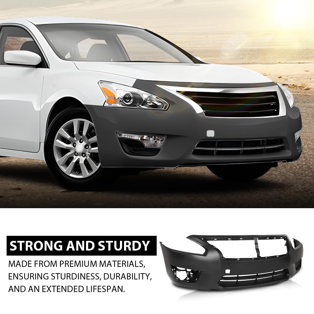 G-PLUS Front Bumper Cover Compatible with Nissan Altima Sedan 2013 2014 2015 w/Fog Light Holes & Tow Hook Hole, 620223TA0H, NI1000285