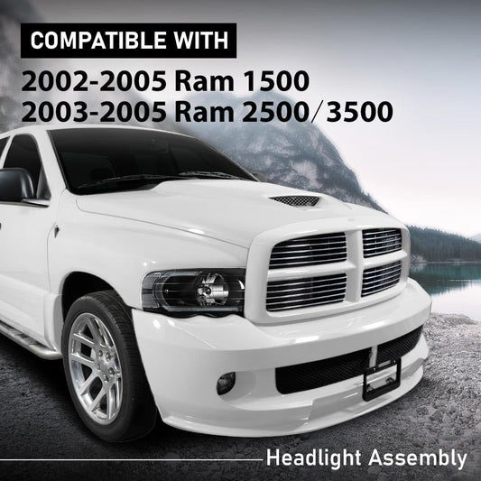 G-PLUS LED Headlights Compatible with Dodge Ram 1500 2002-2005,Fit Dodge Ram 2500 3500 2003-2005 Headlamps Clear Lens Black Housing Clear Reflector Left & Right,faros delanteros Assembly