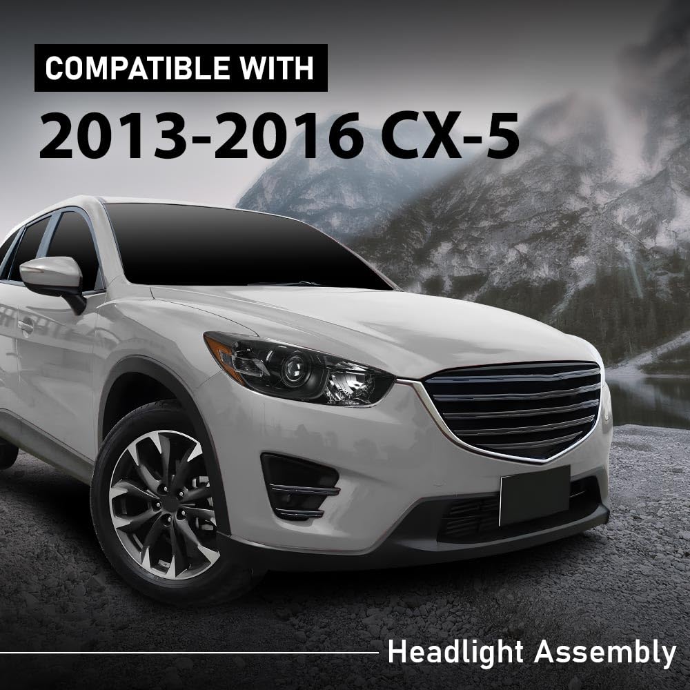 G-PLUS Headlights Compatible with Mazda CX-5 2013-2016 Headlamps LH+RH Set,Fit for w/Factory Halogen Headlight Models Only. Clear Lens Black Housing Amber Reflector,faros delanteros