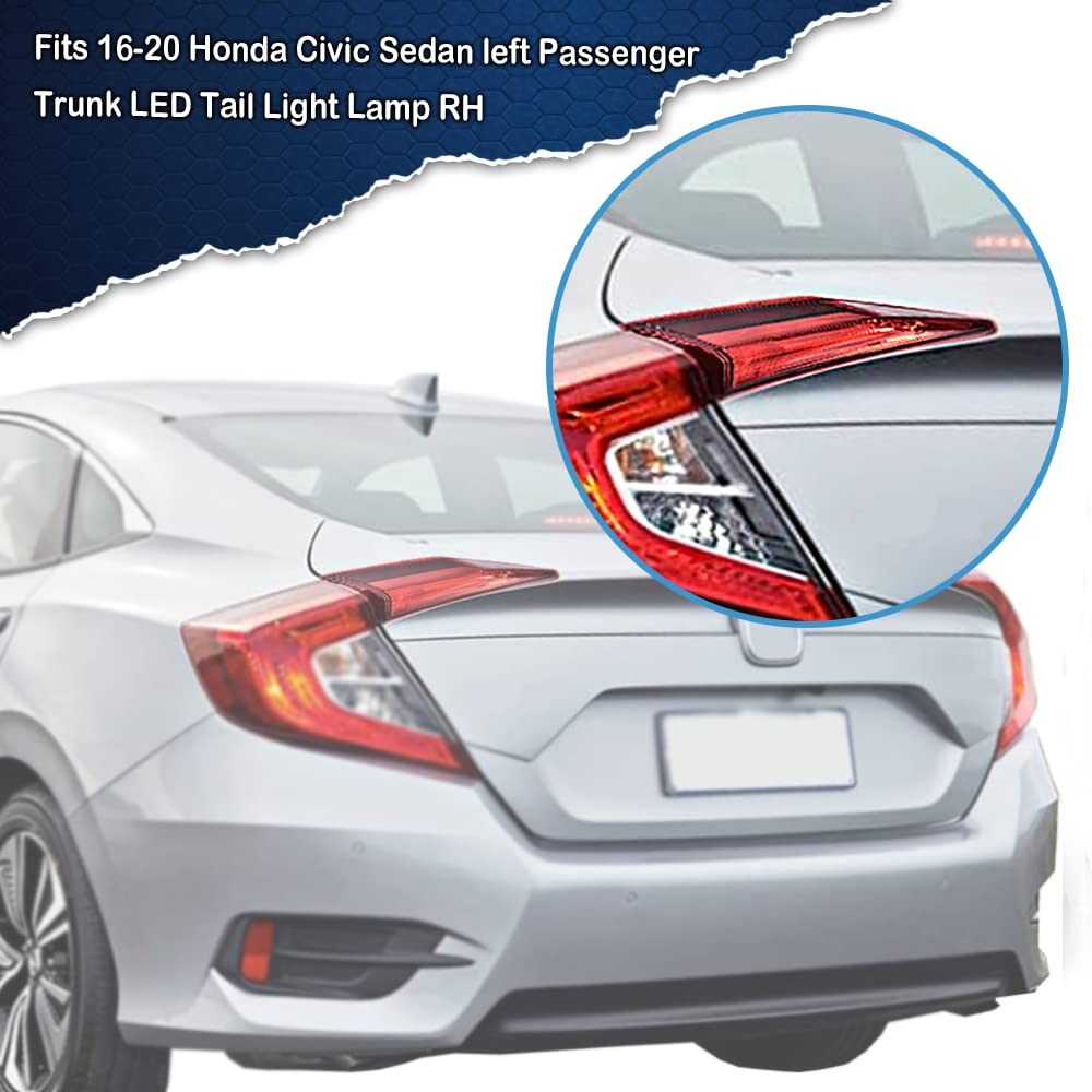 G-PLUS Tail Light - Inner Side, Replacement For 16-20 Honda Civic DX/LX/EX/EX-L/Turbo/Touring Plus/i-Style/Si/Sport 4-Door Sedan Automotive Trunk Brake Rear LED Inner Lamp Chrome Housing(Left)