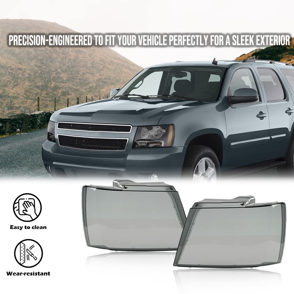 G-PLUS Headlight Lamps Protector Clear Lens Cover Smoke Compatible with 2007-2014 Chevy Tahoe Suburban 1500/2007-2013 Chevy Avalanche Suburban 2500