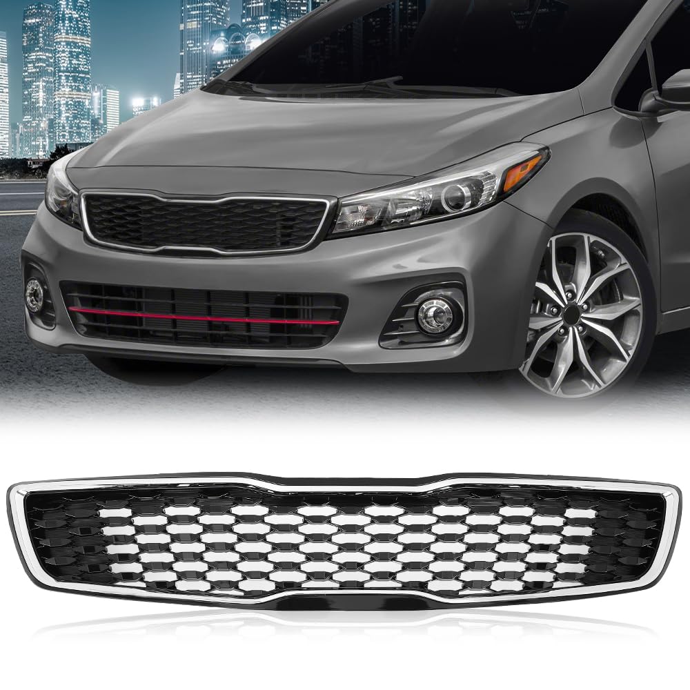G-PLUS Front Upper Bumper Grille Grill Chrome & Black Compatible with Kia Forte5 Hatchback EX LX 2017 2018 86350-A7810, 86350A7810, 86350A7830, 86350-A7830