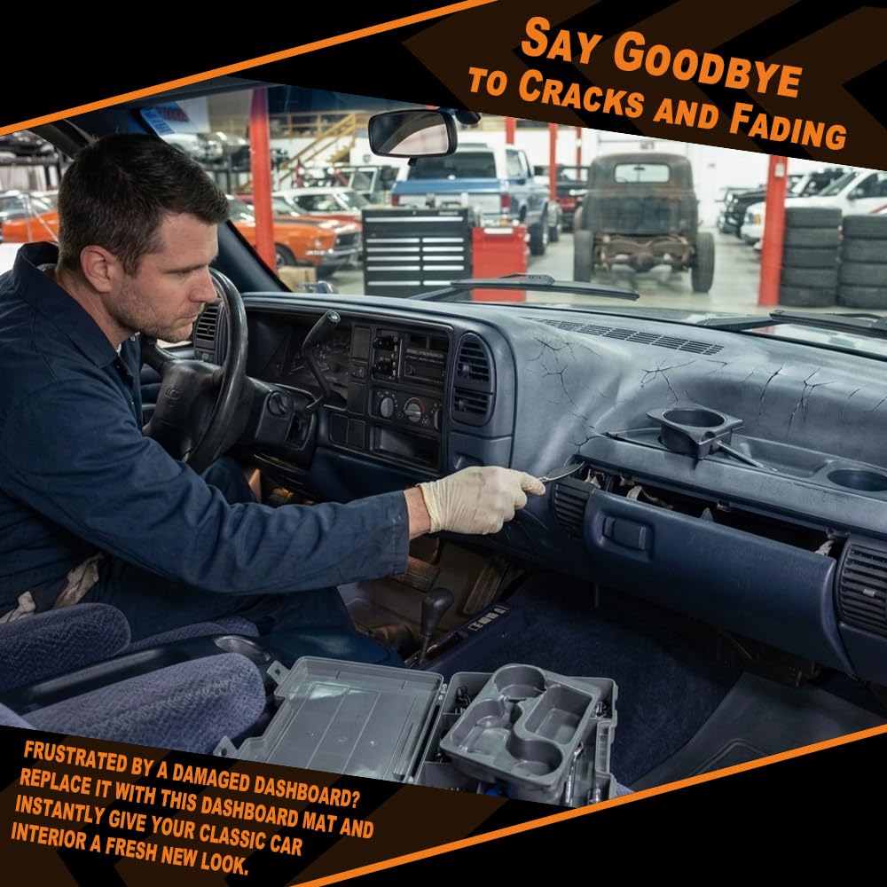 G-PLUS TPE Dashboard Dash Cover w/Pass Cupholder Compatible with Chevy Silverado Tahoe Suburban/GMC Sierra Yukon 1995-1996 Dark Black