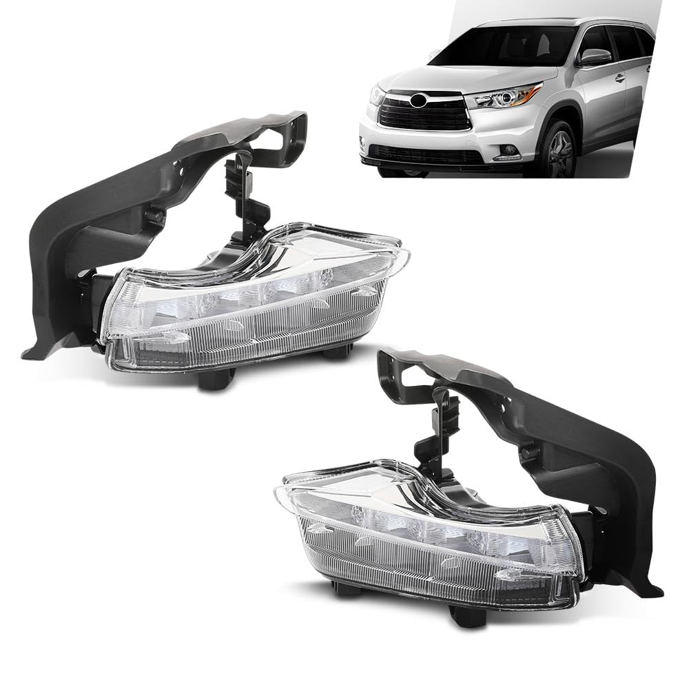 G-PLUS LED DRL Daytime Running Light Driving Fog Lamp Left Driver & Right Passenger Side Pair Compatible with Toyota Highlander 2014 2015 2016 TO2562100, TO2563100, 814400E020, 814300E020 2PCS White