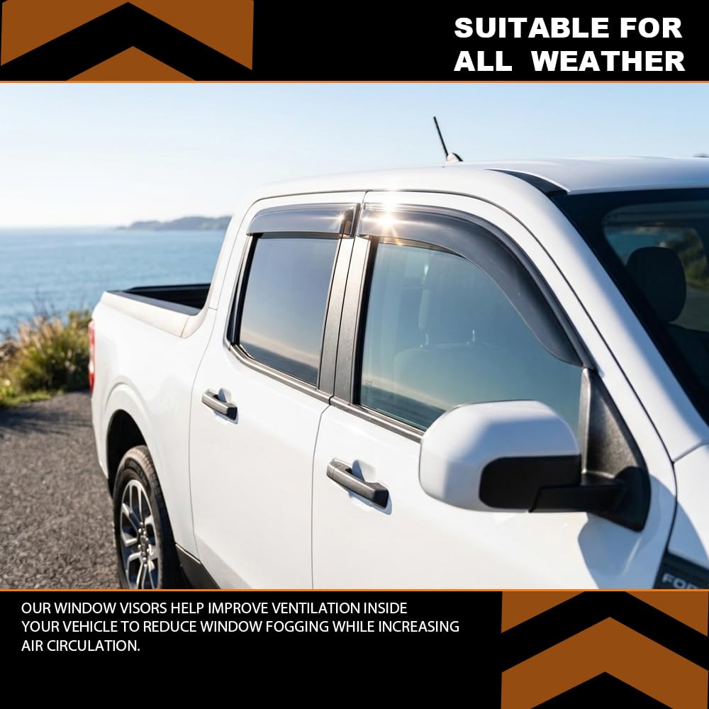 G-PLUS Out-Channel Window Vent Visor Deflectors Tape-On Side Rain Guards Compatible with Ford Maverick XL XLT Lariat 2022-2025 4PCS Smoky