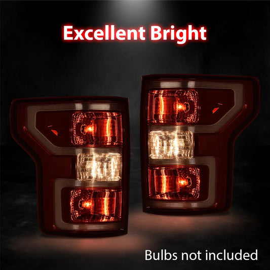 G-PLUS Rear Tail Lamp Lights Pair W/o Bulbs and Wiring Harness Compatible with Ford F150 2018 2019 2020 JL3Z13405H, JL3Z13404H,Red Lens Chrome Housing LH&RH Rear Brake Lamps Assembly