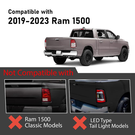 G-PLUS Tail Lights Assembly w/Bulbs Compatible with Dodge Ram 1500 2019-2023, Not Fit Ram 1500 Classic And LED Type, Left & Right Rear Brake Lamps, Red Lens, 55112988AE 55112989AE