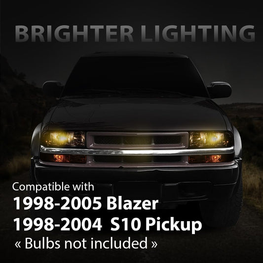 G-PLUS Headlights Corner Bumper Turn Signal Fit Chevy Blazer 1998-2005 / Fits Chevy S10 Pickup 1998-2004 w/o Bulbs Clear Lens Black Housing Amber Reflector Bumper Headlamps,faros delanteros Assembly