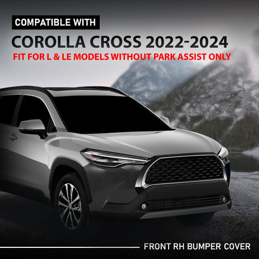 G-PLUS Front RH Bumper Cover Compatible with Toyota Corolla Cross 2022-2024,Fit For L & LE Models Without Park Assist Only TO1017102