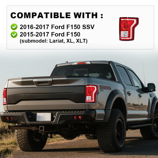 G-PLUS Tail Lights Assembly Compatible with Ford F150 2015 2016 2017,Rear Taillamps Brakelights w/o bulb Red lens FL3Z13405A-PFM FL3Z13404A-PFM Luces Traseras Right Passenger Side