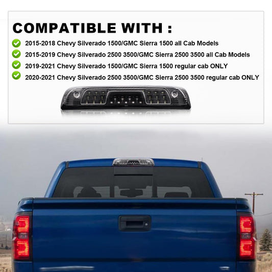 G-PLUS LED 3rd Third Brake Light Compatible with Chevy Silverado GMC Sierra 1500 2500 HD 3500 HD 2014-2018 High Mount Brake Light(Black Housing Clear Lens) 23509162, 20979071