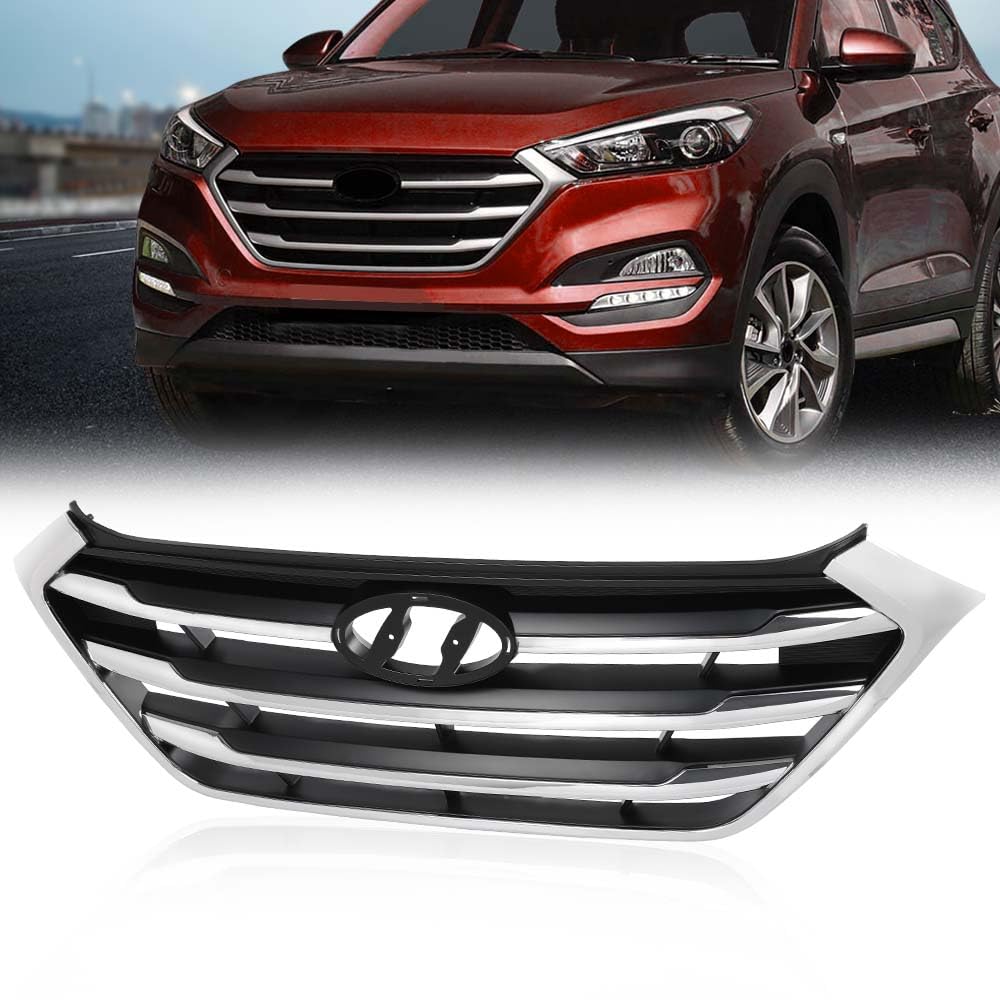 G-PLUS Front Upper Grille Grill Chrome Factory Style Compatible with Hyundai Tucson SE/ECO 2016-2018 HY1200189, 86350D3000RAM
