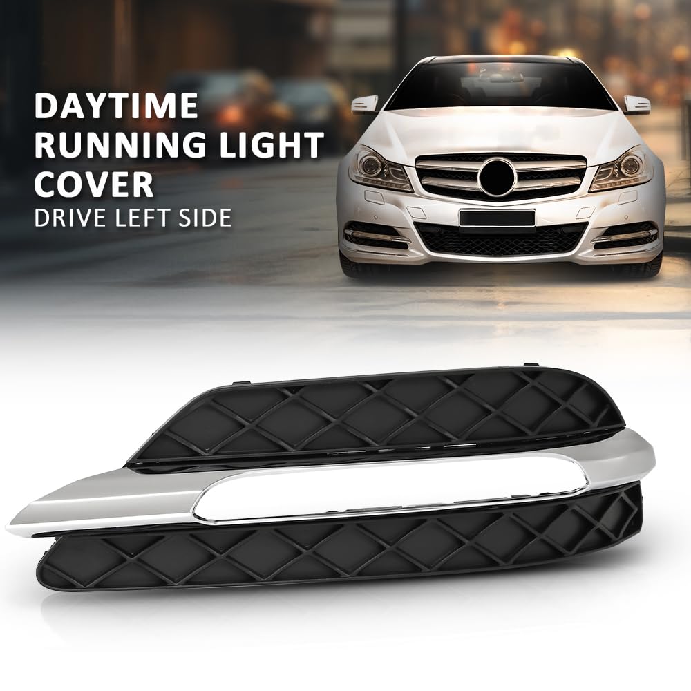 G-PLUS Left Fog Light Cover Daytime Running Light Cover, Compatible with Benz C250 C350 2012-2015/C300 2012-2014, Fit Models W/o AMG Package & Sport Package, Driver Side, 2048803224, MB1038117