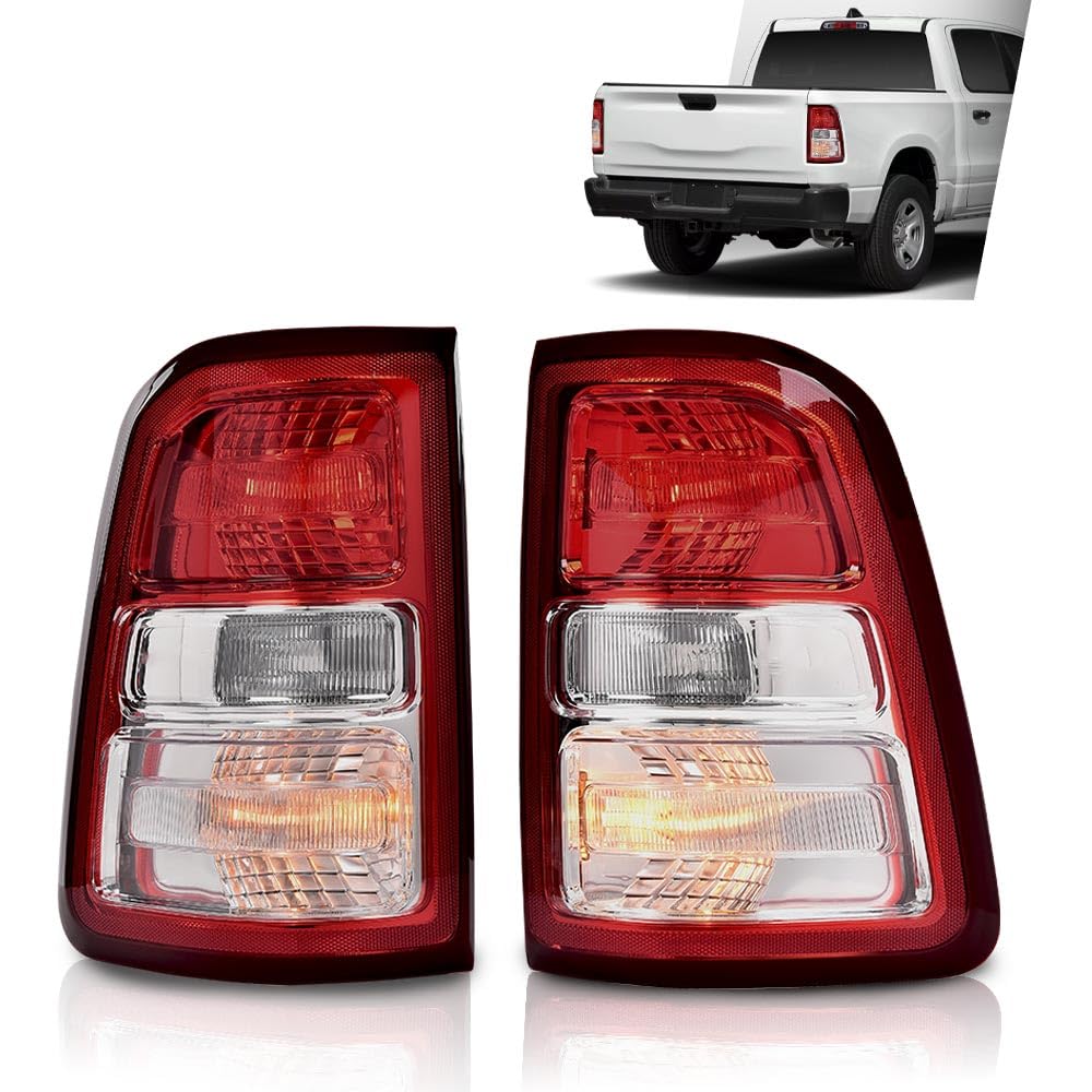 G-PLUS Tail Lights Brake Lamp w/Bulbs Driver & Passenger Compatible with Dodge Ram 1500 2019-2023/Not Fit Ram 1500 Classic and LED Type 55112988AE 55112989AE Luces Traseras Rear Brake Lamps Assembly