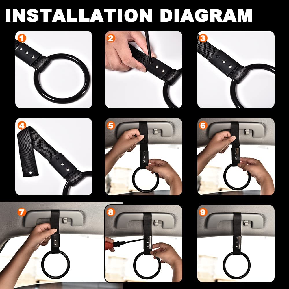 G-PLUS JDM Tsurikawa Ring Round Subway Train Bus Car Handle Hand Straps Drift Charm, Rear Bumper Warning Ring (Black)