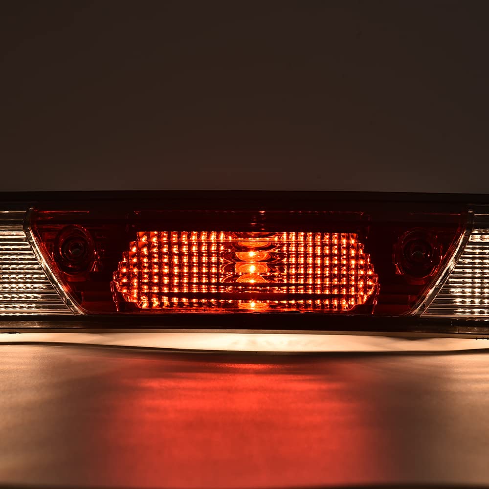 G-PLUS LED 3rd Third Brake Light Compatible with Ford F150 2015 2016 2017,Compatible with F250 F350 F450 F550 Super Duty 2017 High Mount Rear Stop Light Cargo Lamp Red & Clear Lens Chrome Housing