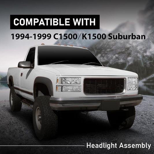 G-PLUS Headlights Combination w/Bulbs HEADLIGHTS | Fit GMC C10 1994-1998/HEADLIGHTS | Fit GMC Sierra Suburban Yukon 1994-1998 Clear Lens Chrome Housing Amber Reflector Bumper Headlamps,faros delanteros Assembly