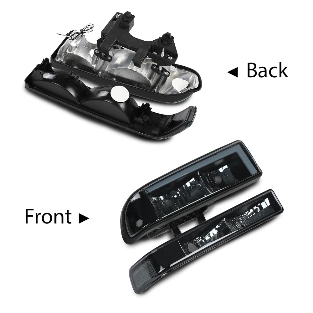 G-PLUS LED Headlights Assembly Front Headlamps Left Right Fit Chevy Blazer 1998-2005, Fit Chevy S10 Pickup 1998-2004 with Bumper Lights Smoke Lens Black Housing Clear Reflector,faros delanteros