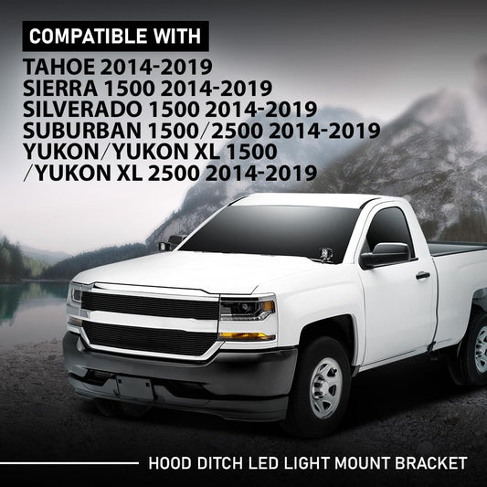 G-PLUS Hood Ditch LED Light Mount Bracket Compatible with Chevy Silverado GMC Sierra 1500 2014-2019,Fit Chevy Tahoe Suburban 1500 2500 2014-2019,Fit GMC Yukon 2014-2019