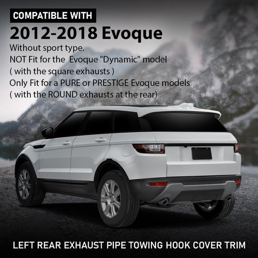 G-PLUS Left Rear Exhaust Pipe Towing Hook Cover Trim Compatible with Range Rover Evoque 2012-2018 Without Sport Type