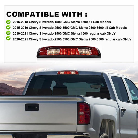 G-PLUS Third Brake Cargo Light for Chevy Silverado GMC Sierra 1500 2500 3500 2015-2021 Red Front View