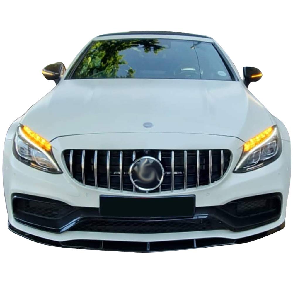 Front Bumper Upper Grille Compatible with C Class C200 C250 C300 C350 W205 2015 2016 2017 2018 AMG GT R Style Chrome Black Hood Grill (Without Camera Hole)