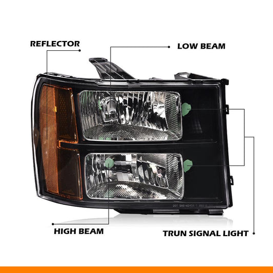 G-PLUS Tube Projector Headlights Assembly HEADLIGHTS | Fit GMC Sierra 1500 2007-2013 /Fit for GMC Sierra 2500HD 3500HD 2007-2014 Headlamps Left & Right Clear Lens Black Housing Amber Reflector,faros delanteros