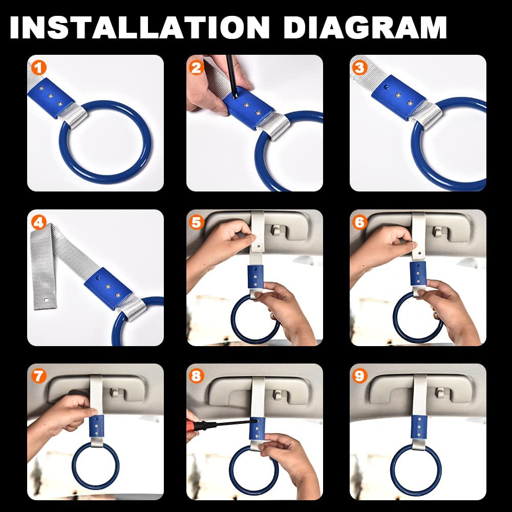 G-PLUS JDM Tsurikawa Ring Round Subway Train Bus Car Handle Hand Straps Drift Charm, Rear Bumper Warning Ring (Blue)