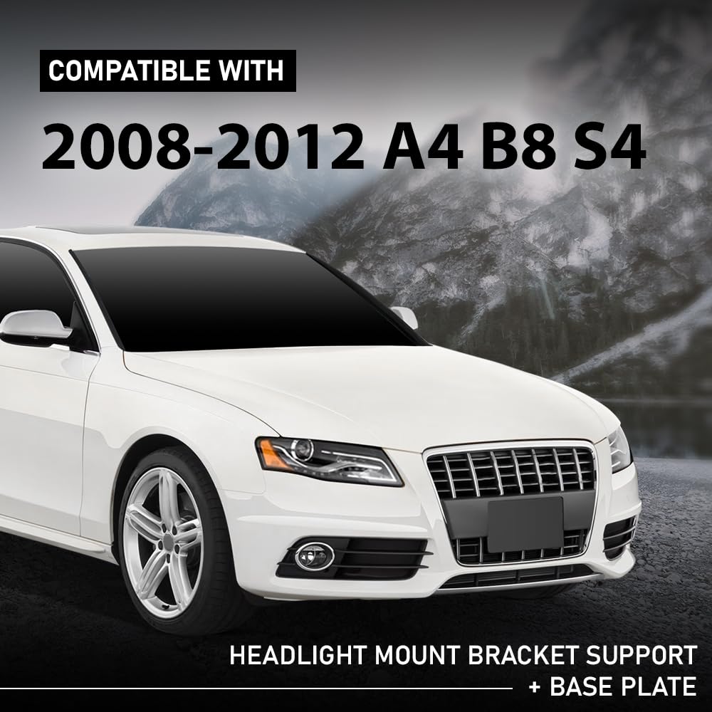 G-PLUS Headlight Mount Bracket Support + Base Plate 4PCS Kit Compatible with Audi A4 / S4 B8 2008-2012 ,Compatible with Audi A4 Allroad 2010-2012