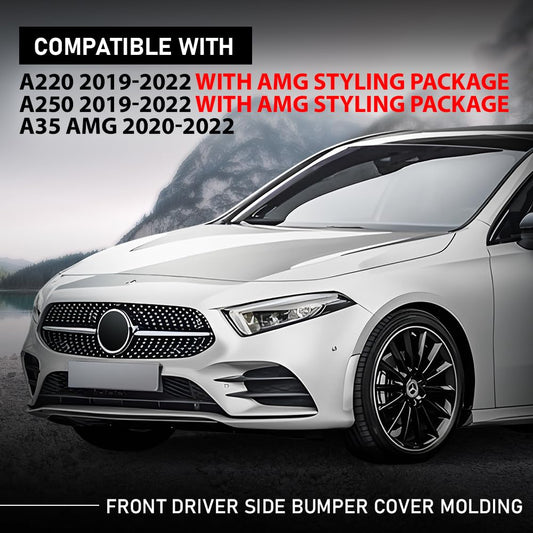 G-PLUS Front Left Bumper Trim Molding, Compatible with Benz A220 A250 2019-2022 With AMG Styling Package, Fit Benz A35 AMG 2020-2022, Driver Side, 1778854303, MB1046162